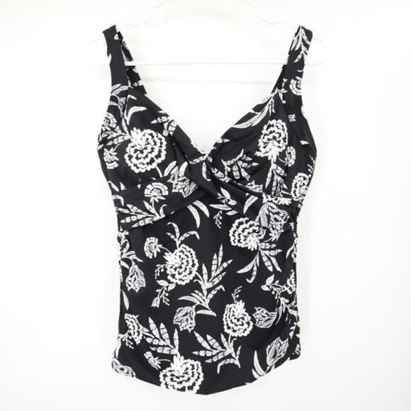 Lands' End Other - Lands End Black White Floral Twist Tankini Top Swim Size 10D NWOT